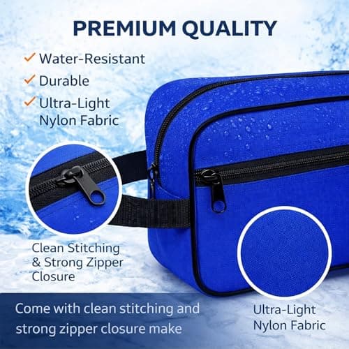 Water-Resistant Toiletry Bag for Men & Women - Lightweight Travel Wash Bag with Multiple Compartments, Compact Dopp Kit Cosmetic Organizer, Durable Nylon Shaving & Makeup Storage Case (Blue) — view 3