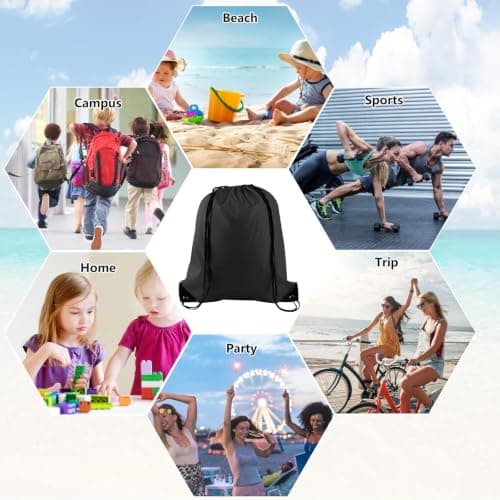 120 Pack Drawstring Bags Bulk, Black Polyester Gym Bag, Cinch Sack Backpack — view 6