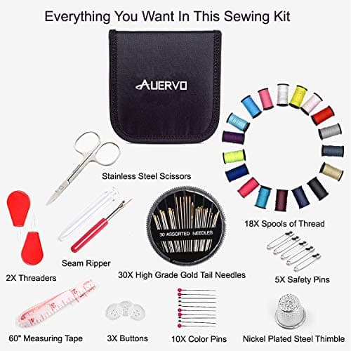 AUERVO Travel Mini Sewing Kit, Over 70 Premium Supplies, Filled with Needles, Scissors, Thimble, Thread, Tape Measure — view 5