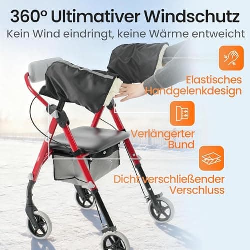 Walker Gloves - Fleece Lined Thermal Mittens, Waterproof Hand Warmers Reflective Mobility Aid Accessory | Winter Protection Gear for Wheelchair Rollator Bike Outdoor Use — view 2