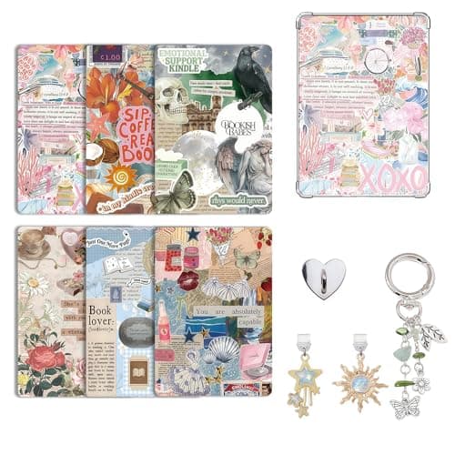 Bubaxuce 6 Pieces Inserts For E-Book Readers Clear Case And 2 Dust Protection Charms Retro Phone Charm Set 17.3 cm X 12.2 cm Card Inserts Compatible With Kindle