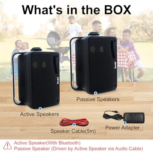 Herdio 3.5" Outdoor Bluetooth Speakers Wired Waterproof, 200W 3 Way Upgrade Premium Wall Mount Speakers, Durable Mountable Loud Sound System for Patio Indoor Deck Garage (Black Pair) — view 6