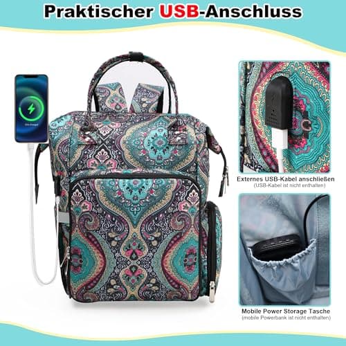 JOZEA Knitting Bag Backpack with USB Charging Port, Large Craft Organiser Bag for Knitting Accessories, Wool Storage for Crochet Projects, 2-Way Travel Bags and Totes(Paisley) — view 3