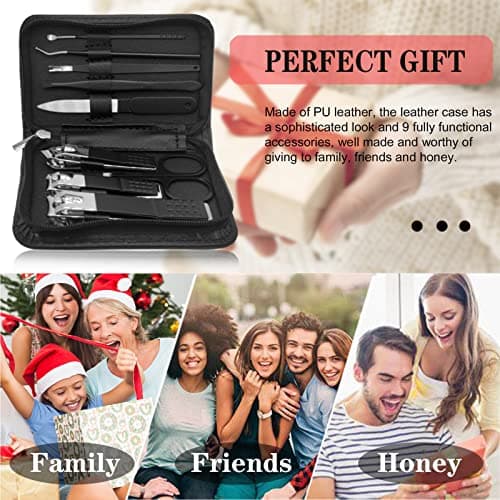 Nail Clippers Manicure Set | 9 In 1 Stainless Steel Professional Nail Care & Pedicure Kit With Zip | Nail Scissors Grooming Kit For Men Women Travel & Home Use Tools （Black） — view 5