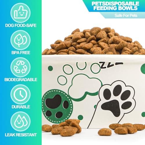 SOUJOY 60 Pcs Disposable Cat Bowls, 16 oz Pet Feeding Bowl, Foot Print Travel Dog Food Bowl for Small Dog Puppy Cat Dry and Wet Pet Food or Water — view 4