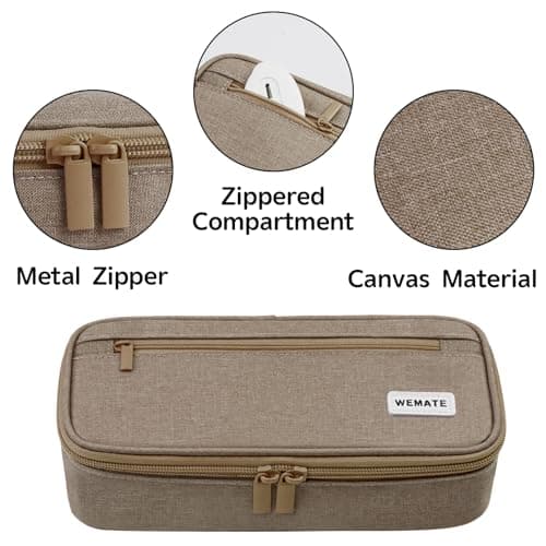 WEMATE Large Pencil Case, Big Capacity Pencil Pouch Stationery Pen Bag, Storage High Capacity Bag Pouch Holder Box Organizer, Marker Pen Case for Women & Men, Brown — view 4