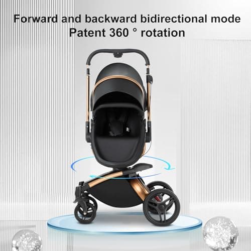 Magic ZC PU Leather 3 in 1 Pushchair Pram Travel System, Baby Stroller 3 in 1 with 360° Rotatable Seat, Newborn Infant Buggy with Aluminum Frame, Toddler Carriage with One-Click Folding (906 Brown-1) — view 2