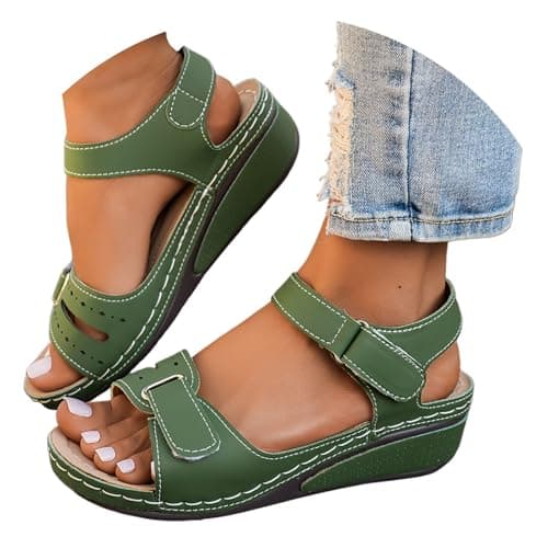 Yinguo summer shoes for women uk, Sandals for Women orthopedic sandal womens with Arch Support Summer Slip on Ladies Wide fit Walking Platform Shoe Beach Slingback Washable Slide Sport Shoes Green