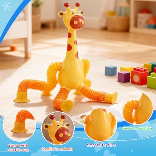 4 Pcs Telescopic Suction Cup Giraffe Toy, Giraffe Telescopic Sensory Toy, Kids Suction Cup Toys, Educational Gift for Toddlers and Children（Blue, Pink, Yellow, Purple） — view 3