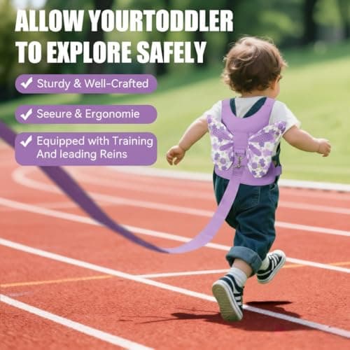EYWILYWI Baby Walking Harness Toddler Reins, Anti-Fall & Anti-Lost Children's Reins with Detachable Safety Rein & Sparkle Butterfly Wings, Baby Reins for 1-3 Years (Purple) (Purple) — view 4