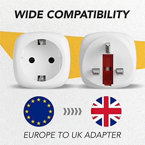 EU to UK Plug Adapter | Type C Europlug | 2 Pin to 3 Pin | BS8546 Certified | 13A Fuse | Travel Adaptor for Phone, Laptop & Camera Chargers | Pack of 3 (White) — view 5