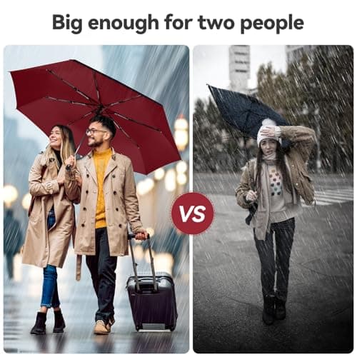 TechRise Umbrella, Compact Strong Windproof Automatic Umbrellas, Folding Lightweight, Portable Travel Golf Umbrella for Rain, One Button Auto Open and Close, Red&Black — view 4