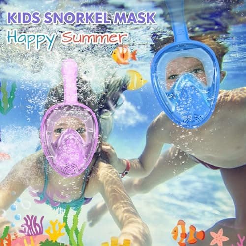 Kids Snorkel Mask Full Face, Snorkeling Gear for Kids 3-14 with Camera Mount, 180 Degree Panoramic View Snorkeling Set Anti-Fog Anti-Leak (Blue+Purple) — view 4