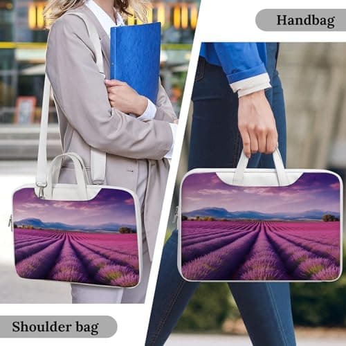 Lavender Fields Printed Leather Shoulder Messenger Bag Briefcase for Men Women Travel Business Office Hangbag Laptop Pack Crossbody — view 2