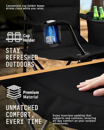 Voyager Folding Camping Chairs 2 Pack with Cooler Bag, Lightweight Q195 Steel Frame, 600D Oxford Fabric, Portable & Comfortable - Black — view 3