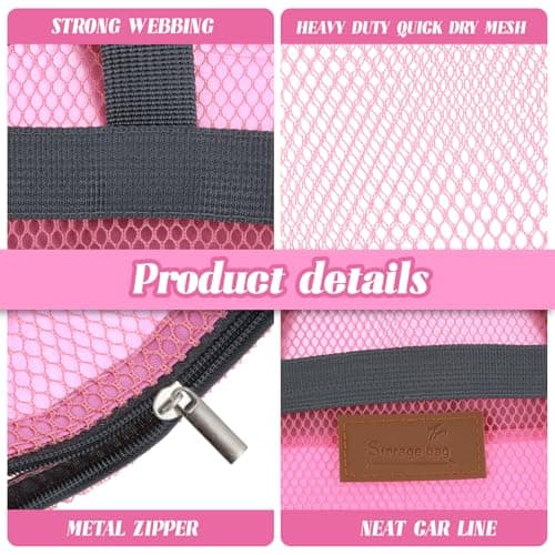 oruola 2 Pcs Shower Bags Women,Mesh Shower Caddy Bag,Quick Dry Portable Gym Showers Bag with Zipper for Travel,Gym,Swimming,Camping,College Dorms,Beach (Grey & Pink) — view 4