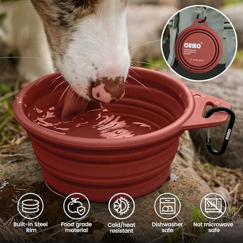 OHMO Collapsible Dog Bowl with Steel Ring, 400ml, 2pcs, Coral&Brick Red — view 6