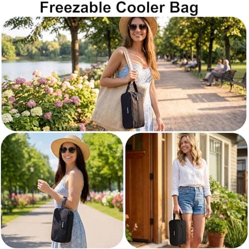 Saugnlbs Small Cool Bag,Mini Cool Bag with Ice Packs,Small Insulated Lunch Bag with Handle Buckle,Freezable Lunch Bag for Travel/Work/School/Outdoors, 10“ x 4.5”x 5”,Black — view 5