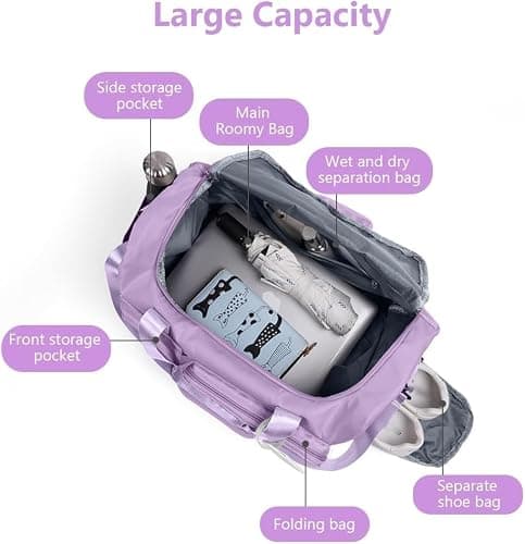 Sports Gym Bag Duffle Bag with Shoes Compartment & Wet Pocket，Weekend Travel Bag Overnight Bag for Women and Men Lightweight Holdall Hospital Overnight Bag - Weekend Bags, Hand Luggage Bag (Purple) — view 2