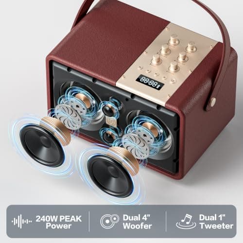 Portable Bluetooth Speaker 240W Peak Power Wireless Speaker Loud (Burgundy) — view 3