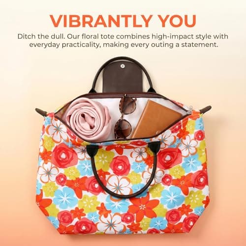 NIFTYY Foldable Zipper Tote Bag for Women – Waterproof Reusable Shopping Bag, Portable Travel Beach Gym Bag with Pocket, Compact Foldable Handbag for Grocery, Travel, Holiday, Pool (orange) — view 6