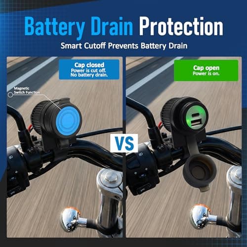 Cliff Top Motorcycle USB Charger Dual USB Port 6A 36W Waterproof Phone Charger with PD USB-C & QC 3.0, Magnetic Power Switch, Heavy Duty, Battery Drain Prevention — view 5