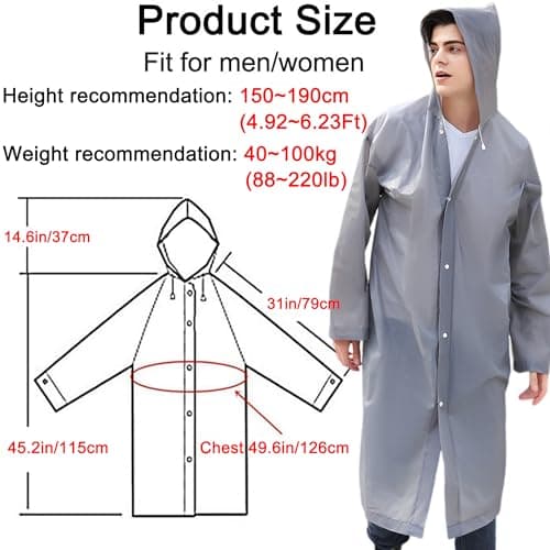 Cosowe Rain Poncho Raincoats for Adults, 2 Pack Reusable Rain Jacket with Hoods and Sleeves, Portable Waterproof for Emergency, Outdoors, Camping, Disney, Gray — view 4