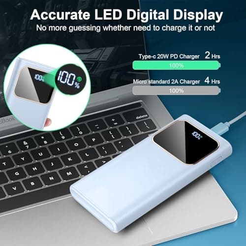 Power Bank Fast Charging 10000mAh, 22.5W Portable Charger USB C Input & Output Powerbank with LED Display, PD3.0 QC4.0 Phone Battery Pack for iPhone17/16/15/14/13/12, Android More，Blue — view 5