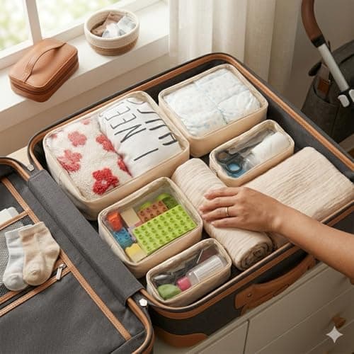 Remobia Hicol TSA Approved 5-Piece Diaper Bag Organizer Pouch Set Clear Waterproof TPU Kids Toiletry Storage Set Travel Packing Clutch Cube Bags for Baby Nursing, Cream Leather, Cute — view 6