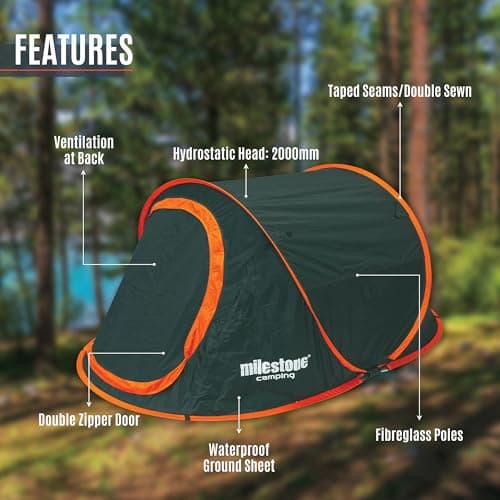 Milestone Camping Pop Up 1 Person Tent, Water-Resistant 2000mm — view 3