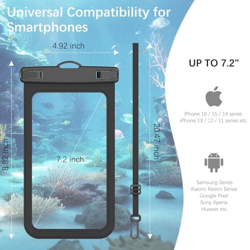 HopMore 2 Pack Waterproof Phone Pouch with Adjustable Lanyard Up to 7.2", IPX8 Universal Underwater Phone Case Dry Bag for iPhone 17 16 15 14 13 12 11 Pro, Samsung S25 S24 A56 A36 A16 - Black — view 3