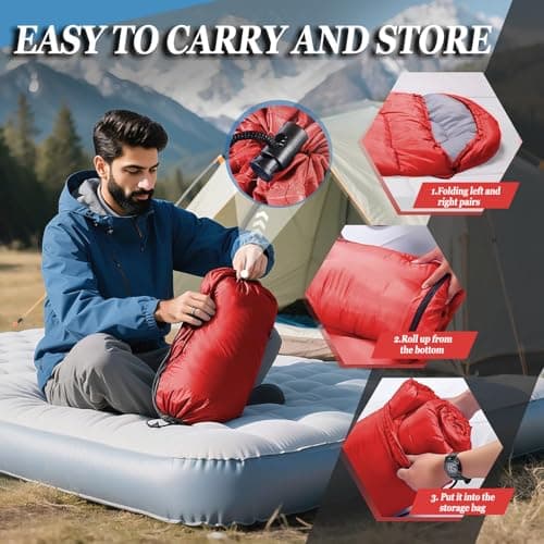 Sleeping Bag for Camping,Sleeping Bags for Adults Backpacking Waterproof,3 Seasons Adult Blanket,Small Packed Ultralight Carry Bag, Soft,Thick and Warm,for Outdoor Camping,Travel,Hiking (Red) — view 5