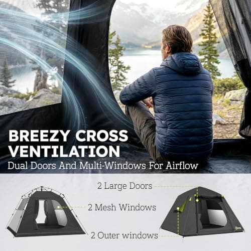 Outsunny Camping Tent 2 Man Dome Tent 3000mm Waterproof Grey & Green — view 5