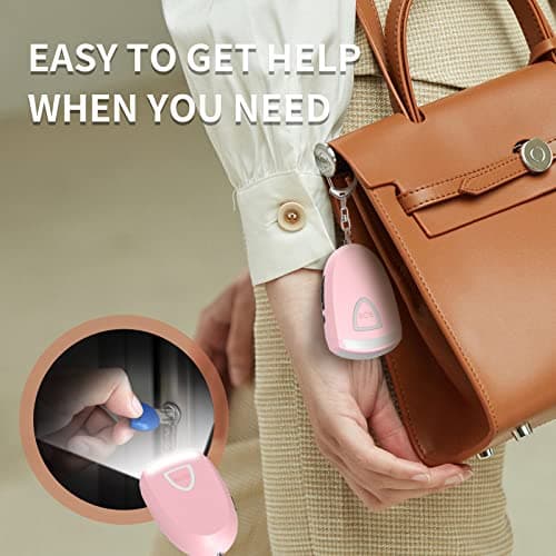 Lancoon Rechargeable Safe Personal Alarms Self Defense for Women Children Elderly with LED Flashlight Travel Essentials Emergency Security 125dB Loud Keychain Alarm Outdoor Safety Pink — view 2
