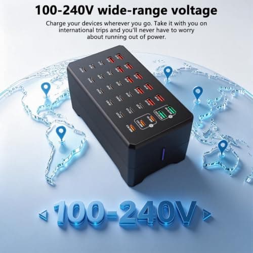 150W Multi Charger, USB Charging Station with 30 Ports - 12 USB-A & 18 USB-C, Universal Charging Adapter Compatible with Smartphones, Tablets and Smartwatches, Ideal for Office, Home — view 2