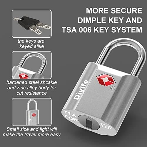 Diyife Heavy Duty Zinc Alloy Travel Locks - 2 Pack Security Suitcase Padlocks with 4 Keys (Silver) — view 4