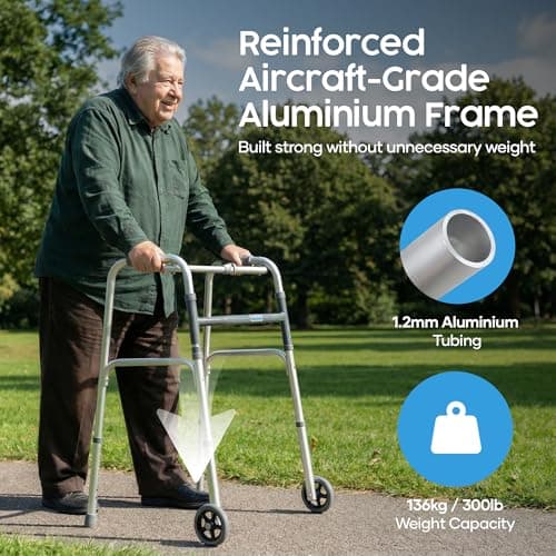 Eazy Folding Walking Frame with Wheels, Lightweight Adjustable Walker for Elderly and Disabled, Compact Folding Mobility Aid, 2-Wheel Zimmer Frame — view 4