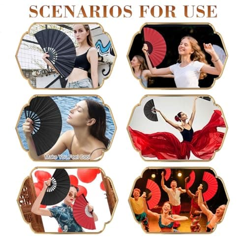 HeHeGe Large Folding Hand Fan Hand Folding Fans Chinese Tai Chi Folding Fan for Men and Women Performance, Dance, Line Dancing，Decorations, Festival, Gift (Red) — view 6