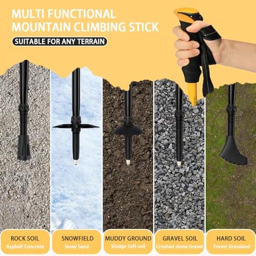 HUINING Hiking Poles | Foldable & Telescopic | Nordic Walking Poles | Trekking Poles | Ultralight Aluminium with Accessories | 110-130 cm | Yellow — view 5