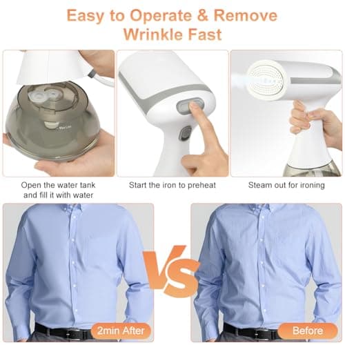 HOTUT Clothes Steamer,Handheld Steamer Clothing,Ready to Use in 20s,300ml Detachable Water Tank,Powerful Handheld Fabric Steamer,Compact Garment Steamer,Large Capacity Steamer Iron for Home,Office — view 6