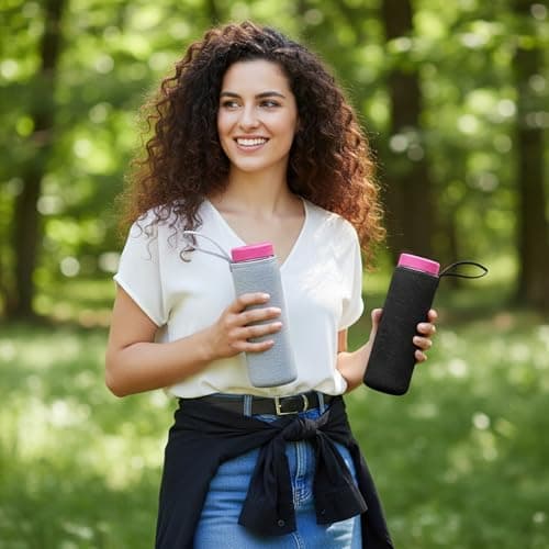 Qulkws 2 Pcs Insulated Water Bottle Carrier Bag 19oz Neoprene Water Bottle Sleeve Portable Nylon Bottles Cover for Glass Stainless Steel Plastic Bottles(Black, Gray) — view 2