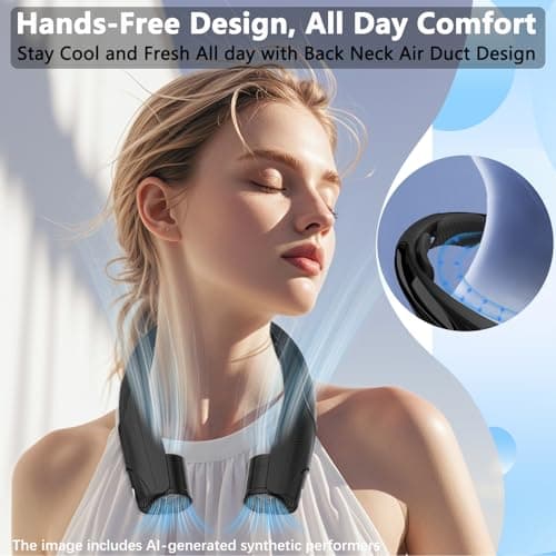 Enituo Neck Fan, 6000mAh USB Rechargeable Hands Free Personal Fan, 6 Speeds Adjustable Portable Neck Fans, Faster Cooling Wearable Fan, Ultra Quiet for Outdoor, Travel, Home, Office - Black — view 3