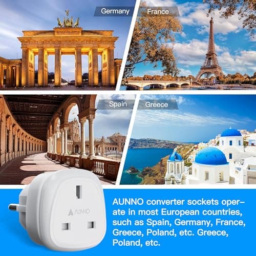AUNNO Pack of 2 UK to European Plug Adapter, UK 3 Pin to European 2 Pin Plug Converter, Euro Type C, E, F and Type G, EU Plugs for Germany, France, Spain, Greece, Poland etc — view 5
