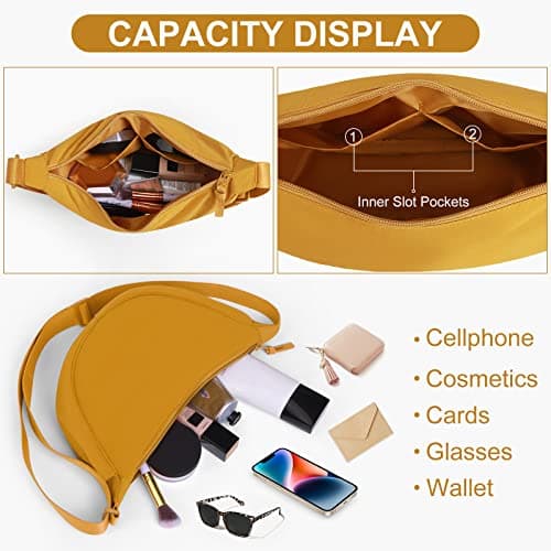 DKIIL NOIYB Crescent Bag for Women Men, Nylon Hobos Crossbody Shoulder Bag, Portable Purse with Adjustable Strap, Solid Color Chest Fanny Pack, Yellow, 31cm — view 4