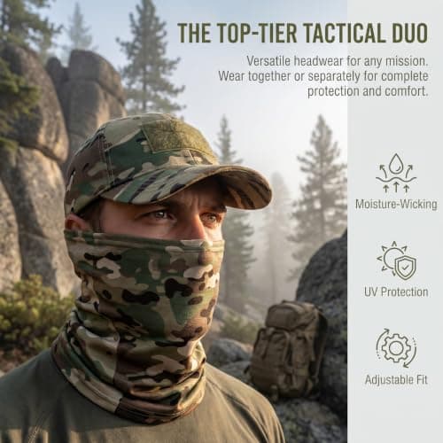 Merzio Desert Camo Baseball Cap and Neck Gaiter Set, Tactical Camouflage Sun Hat with Cooling Face Cover Mask for Men Women, Breathable UV Protection for Fishing Hunting Cycling Outdoor Sports — view 5