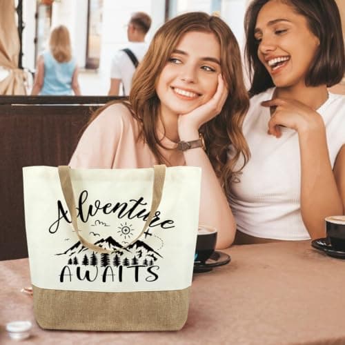 Tarklanda Adventure Awaits Canvas Jute Tote Bag, Reusable Shopper Bag, Travels Farewell Gifts Good Luck on Your New Adventure Gifts for Friends New Job Moving Away Gap Year — view 2