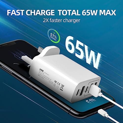 AXFEE USB C Plug Fast Charge, 65W 5Port USBC Charger Dual Port PD+QC, White — view 5