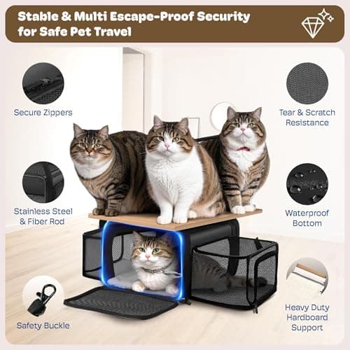 Top and 2 Sides Expandable Large Cat Carrier 18x13.5x9.5, TSA Airline Approved Dog Carriers for Large Dogs, Soft-Sided Pet Carrier with Self-Locking Zippers for Kitten,Rabbit, Puppy, Guinea Pig Black — view 5