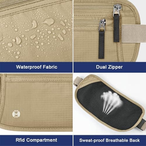 Aucuu Travel Money Belt with RFID Blocking, Ultra-Thin Passport Holder for Travel, Waist Pack Anti Theft, Hidden Travel Wallet Under Clothes to Protect Cash, Credit Cards Passport for Women, Men — view 6