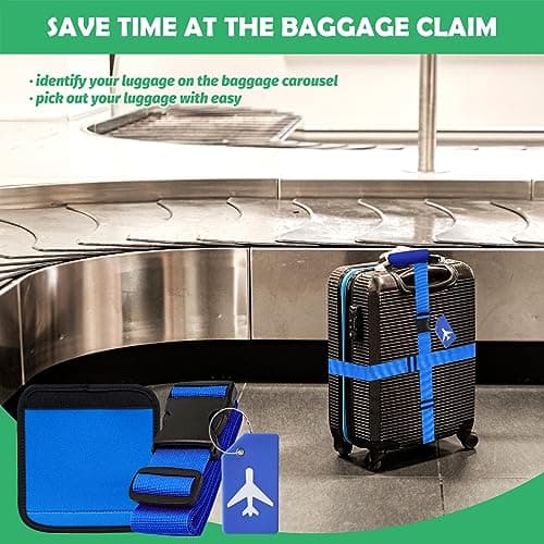 Yauhar 6Pcs Travel Suitcase Accessories Set Contains Silicone Luggage Bag Tags and Luggage Straps and Detachable Handle Covers, Wide Adjustable Packing Belt for Women Men (Blue) — view 6